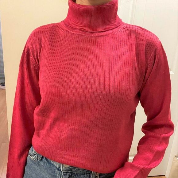 Pink Ribbed Knit Turtleneck Sweater from Italy - M - Picture 8 of 15